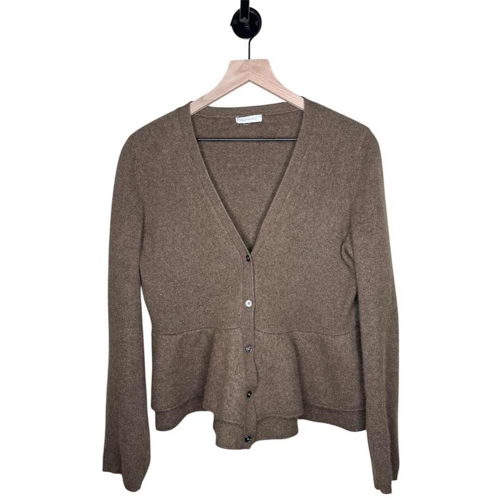 Garnet Hill 100% Cashmere Ruffle Hem Cardigan Size M Neutral
